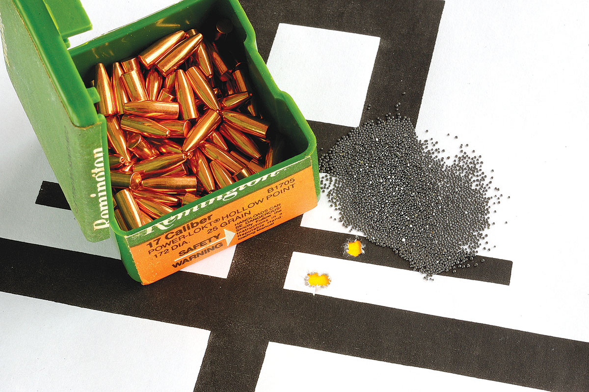 Remington 25-grain hollowpoints and 18.0 grains of Hodgdon H-335 powder at 3,355 fps produced this .500-inch group.